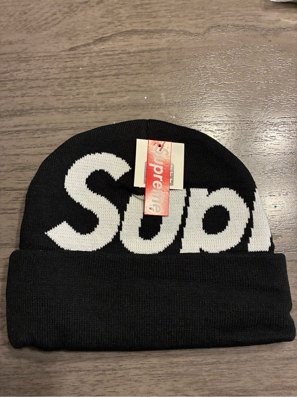 Supreme Black and White Kids Beanie with Oversized Logo